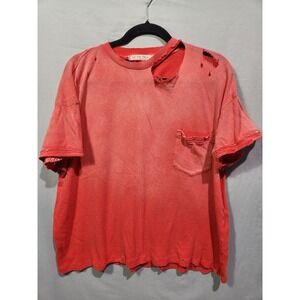 Free People We The Free Lucky Tee Cosmic Red Distressed Grunge Oversized Small